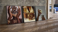 Glam Mirror and Glitter Set of 3 leaning on parquet beside a vintage loft door