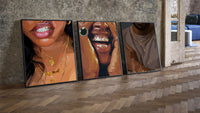 Gold Grillz and Chains Set of 3 leaning on parquet beside a vintage loft door