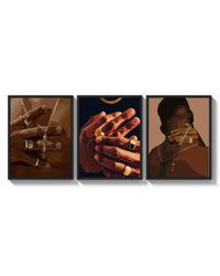 Gold Rings and Chains Set of 3 arranged on a bright gallery wall