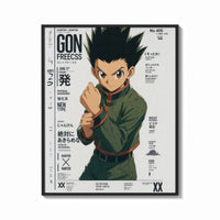 Framed anime boy in fighting stance print shown as a bold statement piece on a clean gallery wall