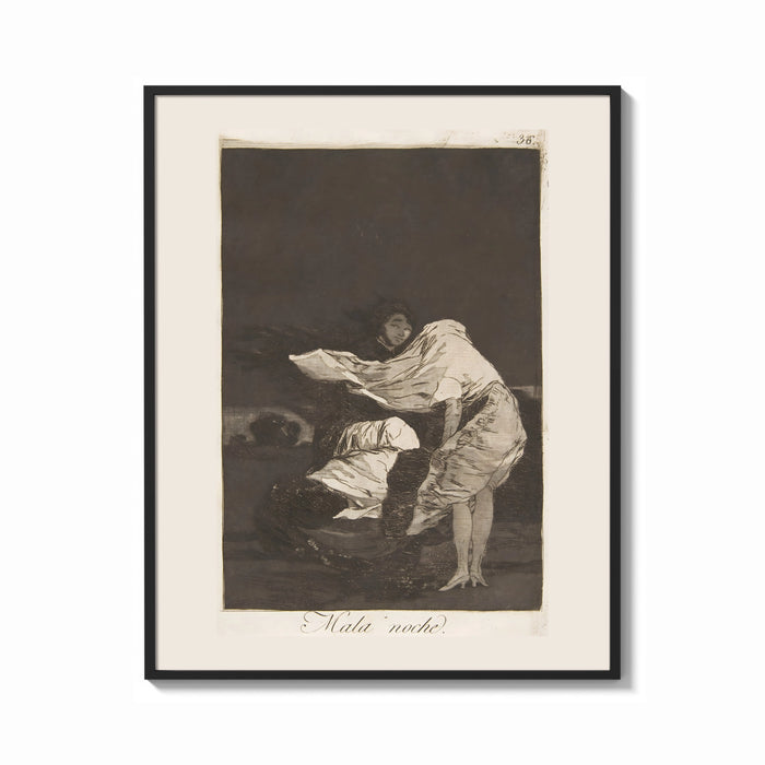Framed Woman battling wind in cloak print shown as a bold statement piece on a clean gallery wall