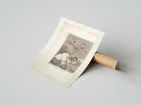 Rolled Winged figures and bird-people above sleeping women poster beside its crush-resistant kraft shipping tube