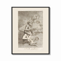 Framed grotesque devils and figures with book print shown as a bold statement piece on a clean gallery wall