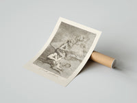Rolled grotesque devils and figures with book poster beside its crush-resistant kraft shipping tube