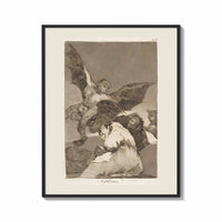 Framed Winged demon carrying frightened figure print shown as a bold statement piece on a clean gallery wall