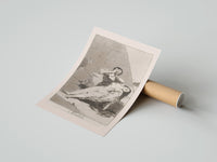 Rolled Man grieving over collapsed woman poster beside its crush-resistant kraft shipping tube