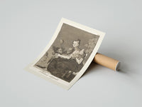 Rolled Grotesque figures spinning thread poster beside its crush-resistant kraft shipping tube