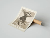 Rolled Flying woman above three men poster beside its crush-resistant kraft shipping tube