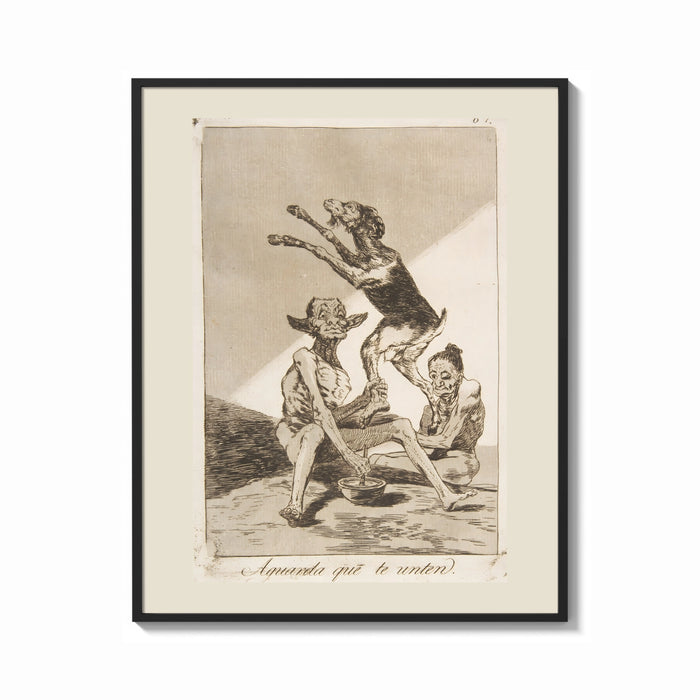 Framed Grotesque demons and goat figure print shown as a bold statement piece on a clean gallery wall