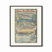 Framed French Riviera coastal town views print shown as a bold statement piece on a clean gallery wall