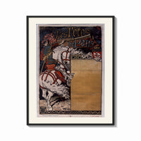 Framed Medieval herald on white horse with trumpet print shown as a bold statement piece on a clean gallery wall