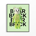 Framed Glow-in-dark skeleton Bearbrick figure print displayed as a statement piece