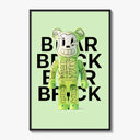 Glow-in-dark skeleton Bearbrick figure poster framed on a white gallery wall