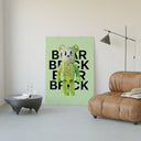 Glow-in-dark skeleton Bearbrick figure poster framed in a luxury living-room setting