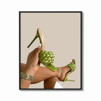 Framed Green Woven Stiletto Sandals print shown as a bold statement piece on a clean gallery wall