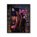 Framed muscular man in tank top print shown as a bold statement piece on a clean gallery wall