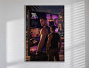 muscular man in tank top poster in a slim frame on a bright wall with soft window light