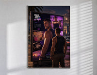 muscular man in tank top poster in a slim frame on a bright wall with soft window light