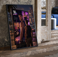 muscular man in tank top print in a black frame leaning beside a vintage door on parquet