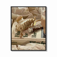 Framed Hair Claw and Cosmetic Tube print shown as a bold statement piece on a clean gallery wall