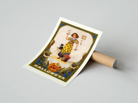 Rolled Girl holding snake with black cat poster beside its crush-resistant kraft shipping tube