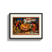 Framed Devils tormenting grinning jack-o'-lantern print shown as a wide statement piece on a clean white wall