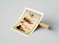 Rolled Vintage Halloween owl cat pumpkin poster beside its crush-resistant kraft shipping tube