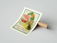 Rolled Girl bobbing for apples with cat poster beside its crush-resistant kraft shipping tube
