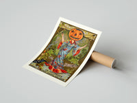 Rolled Pumpkin-headed woman in kimono poster beside its crush-resistant kraft shipping tube