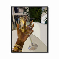 Framed Raised Wine Glass print shown as a bold statement piece on a clean gallery wall