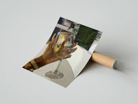 Gently curled Raised Wine Glass print beside its protective shipping tube