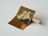 Gently curled Hand Holding Fanned Cash print beside its protective shipping tube