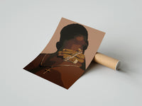 Gently curled Hand Holding Layered Chains print beside its protective shipping tube