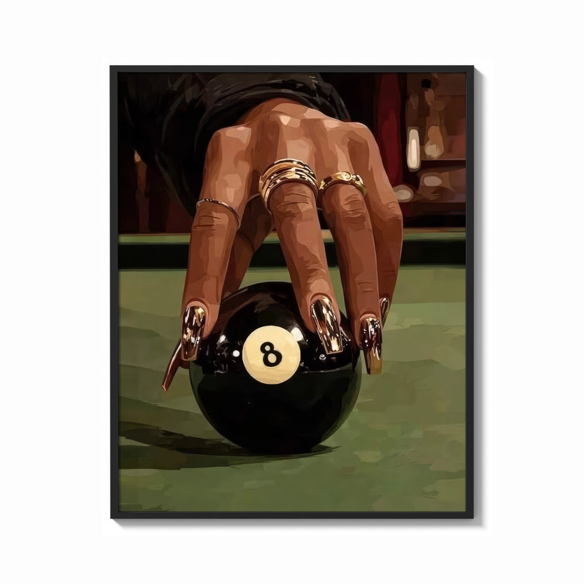 Framed Hand on the Eight Ball print shown as a bold statement piece on a clean gallery wall