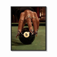 Framed Hand on the Eight Ball print shown as a bold statement piece on a clean gallery wall