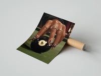 Gently curled Hand on the Eight Ball print beside its protective shipping tube