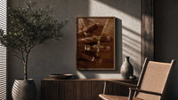 Gold Cross Necklace poster framed above a fluted sideboard beside a potted tree