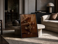 Gold Cross Necklace print on the floor, leaning against a travertine table