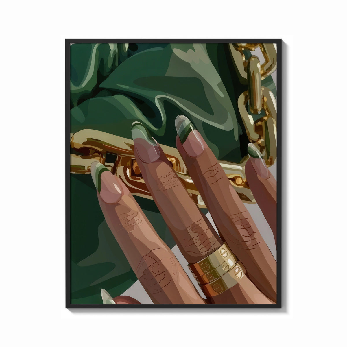Framed Green French Tips print shown as a bold statement piece on a clean gallery wall