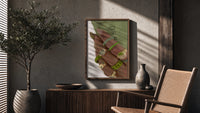 Hand with Green Nails and Rings poster framed above a fluted sideboard beside a potted tree