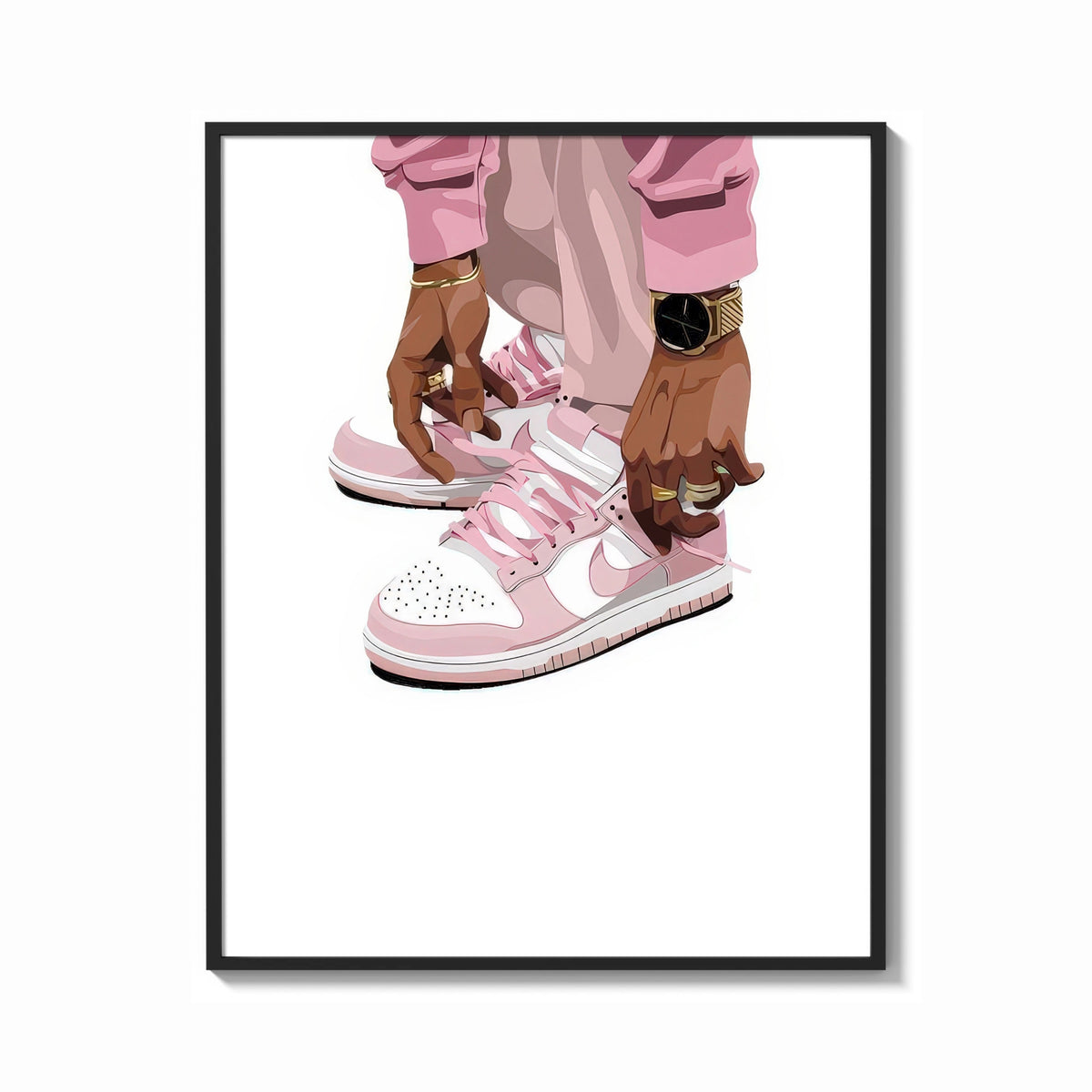 Framed Pink Low-Tops print shown as a bold statement piece on a clean gallery wall