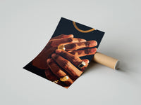 Gently curled Hands with Gold Rings print beside its protective shipping tube