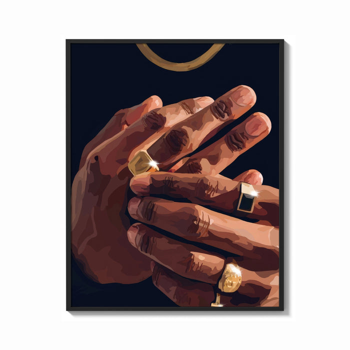 Framed Gold Signet Rings print shown as a bold statement piece on a clean gallery wall