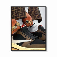 Framed Hands with Rings and High-Top Sneakers print shown as a bold statement piece on a clean gallery wall
