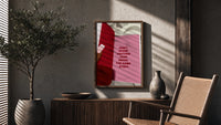 Healing Is a Journey Book Page poster framed above a fluted sideboard beside a potted tree