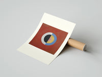 Rolled Divided circle with concentric rings poster beside its crush-resistant kraft shipping tube