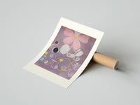 Rolled Abstract flower with swirls and circles poster beside its crush-resistant kraft shipping tube