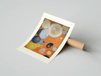 Rolled Abstract spirals and snail shells poster beside its crush-resistant kraft shipping tube