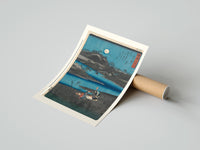 Rolled Women washing cloth by moonlit river poster beside its crush-resistant kraft shipping tube