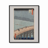 Framed People crossing bridge in rain print shown as a bold statement piece on a clean gallery wall